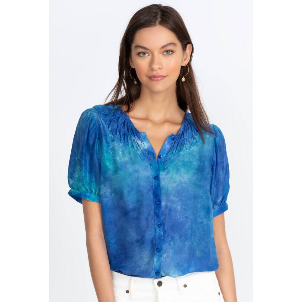 Johnny Was Amanda Bond Womens Size L/XL Blue 100% Silk Amelie Top